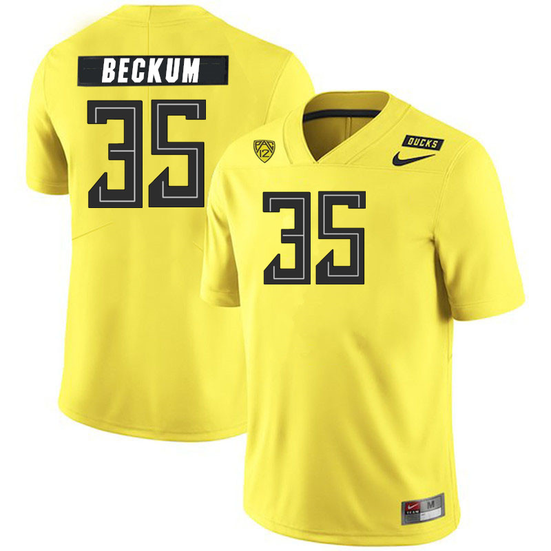 Men #35 DJ Beckum Oregon Ducks College Football Jerseys Stitched Sale-Yellow - Click Image to Close